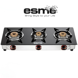 3 Burner Glass Gas Stove with High Flame Brass Burner